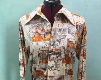 Scenes from Italy novelty print knit blend knit shirt - Unisex S/M