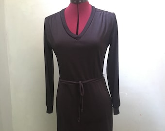 1970s black side slit dress with tie belt