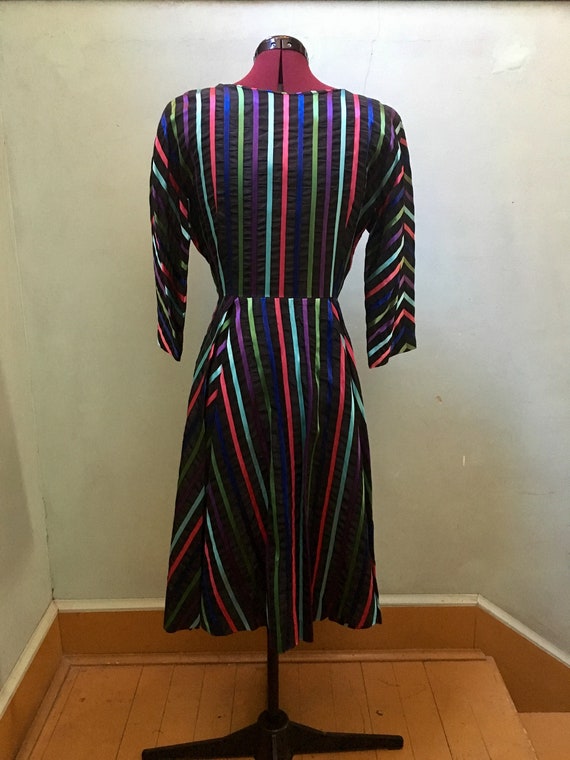 1950s black multi-color striped sharkskin taffeta… - image 5