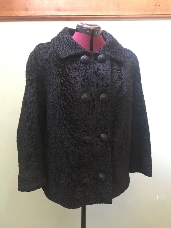 1950s Persian curly lamb black fur coat - image 1