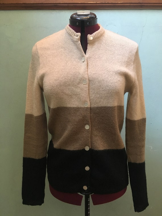 1960's Jantzen wool cardigan sweater ivory, brown,