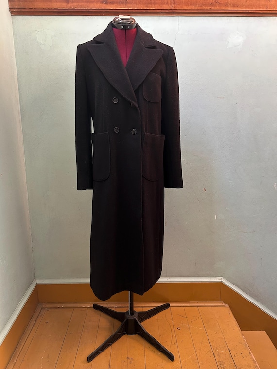 1960s-1970s Womens Long Black Wool Blend Coat Pea… - image 1