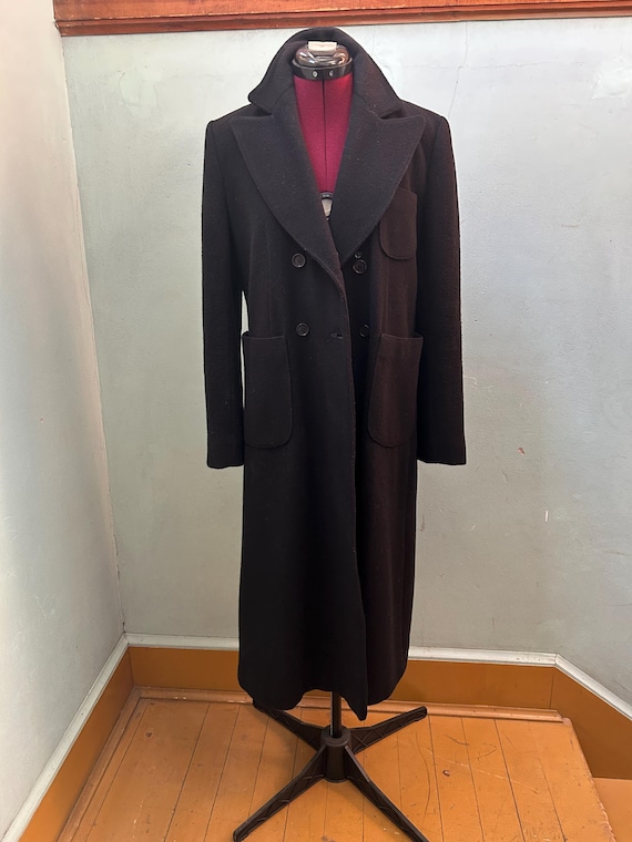 1960s-1970s Womens Long Black Wool Blend Coat Pea… - image 2