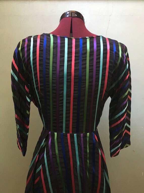 1950s black multi-color striped sharkskin taffeta… - image 6