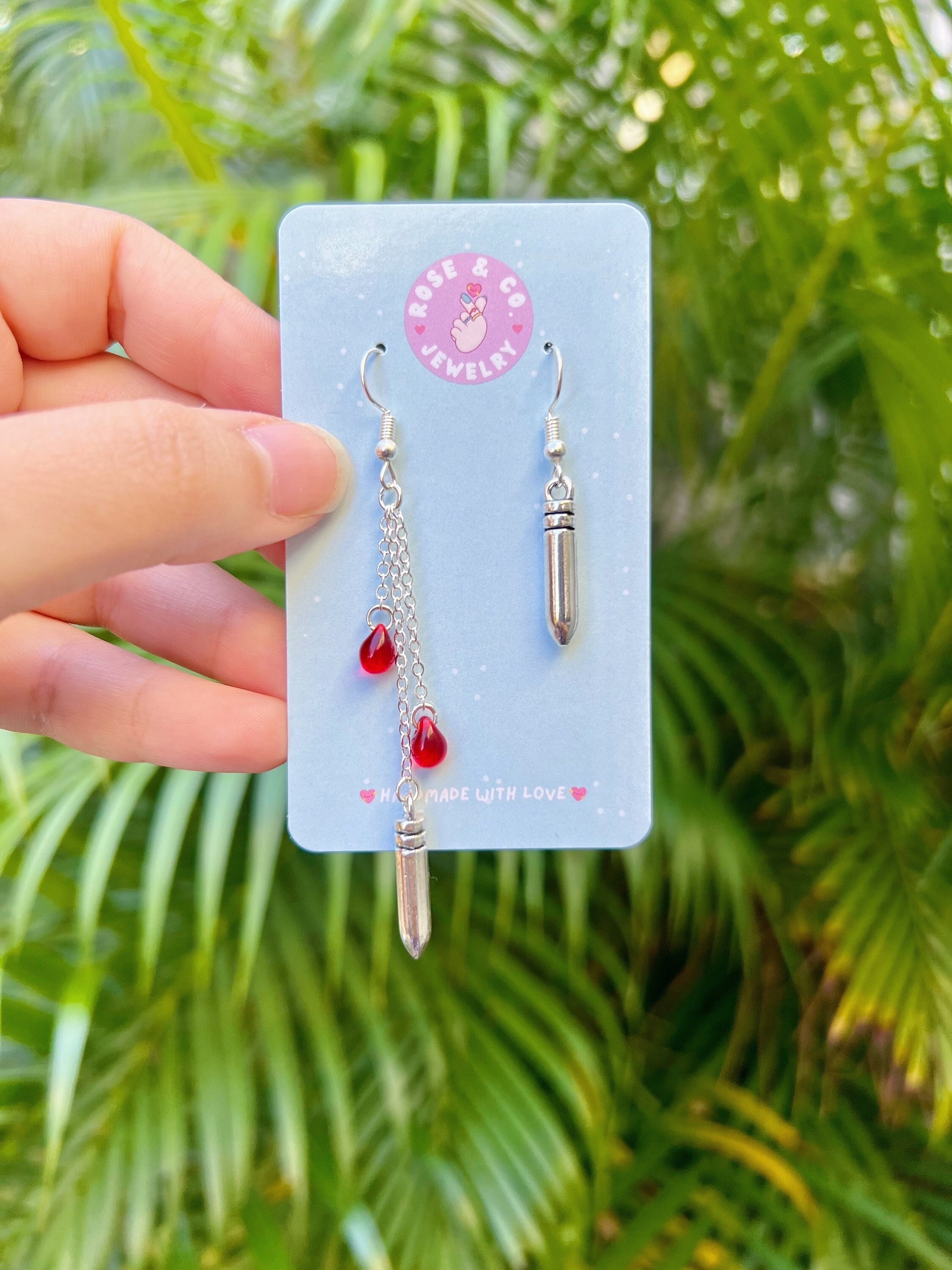 CHAINSAW BLADE AND FLOWER EARRING