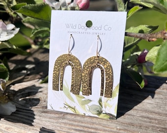 Double rainbow hammered brass dangle earrings. Wild Dogwood Co
