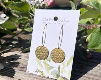 Adorable hammered brass disc earrings. Wild Dogwood Co