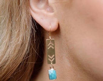 Aztec turquoise brass dangle earrings. Wild Dogwood Jewelry