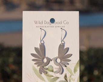 Phoenix rising antique silver earrings. Wild Dogwood Co.