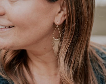 Tear drop brass fringe earrings