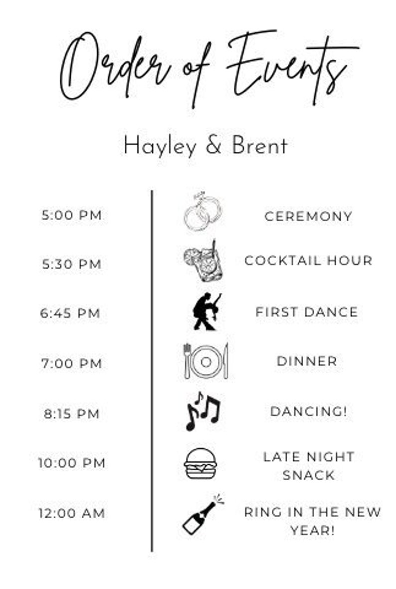 Wedding Order of Events Sign Template 24x36in. Etsy
