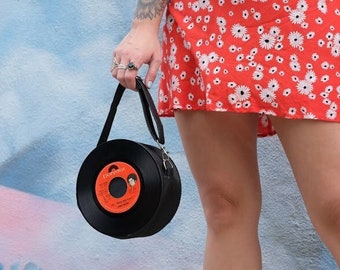 Mini Vinyl Clutch - Mini Purse, Small Record Bag, Small Vinyl Purse, 45 record bag, Vinyl Record Purse, Repurposed Record Art, Reused Vinyl