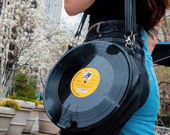 OG Vinyl Bag - Porte-disque vinyle, sac disque, sac à main en vinyle, sac de 33 disques, porte-disque recyclé, art du disque recyclé, sac à main en vinyle réutilisé