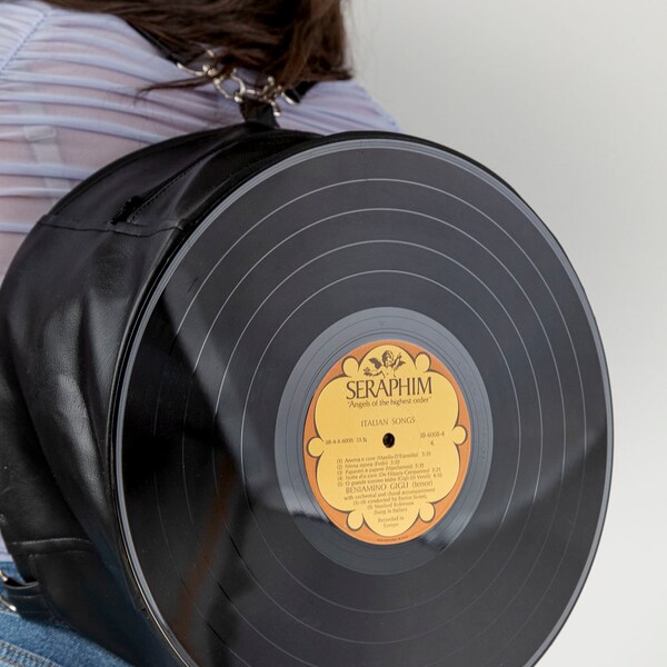 The Vinyl Backpack - Vinyl Record Backpack, Vinyl Backpack, 33 record Backpack, Recycled Record Backpack, Repurposed Record, Recycled Vinyl