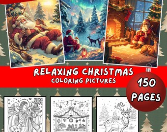 150 Relaxing Christmas Coloring Pages for Adults & Kids, Relaxation Activity, Holiday Fun Download