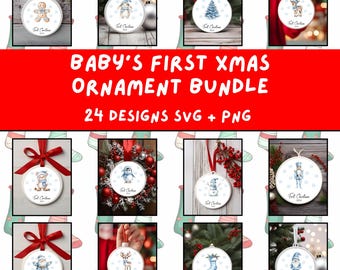 Baby's First Christmas Ornament Bundle SVG PNG - 24 Adorable Designs for Baby's First Xmas 2024 - DIY Personalized Holiday Decor Craft Files