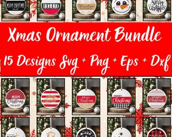 Christmas Ornament SVG Bundle | 15 Designs | PNG, EPS, DxF for Cricut, Silhouette, DiY Decor & Crafts | Instant Download