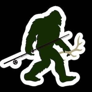 bigfoot walking with fishing pole Bigfoot With Fishing Pole
