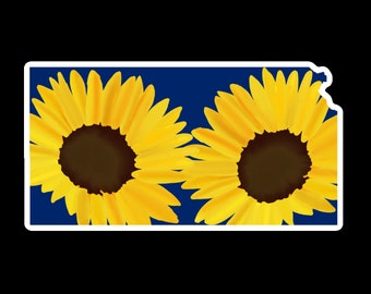 Hand-drawn Kansas Sunflower State Flower Vinyl Sticker, Sunflowers; waterproof, laptop sticker, water bottle sticker