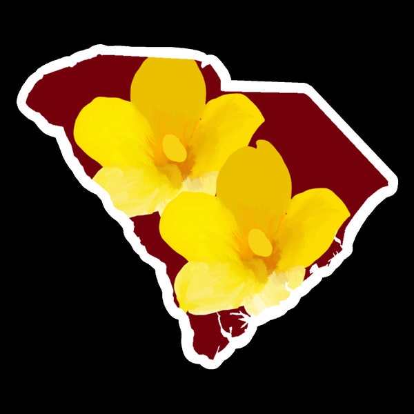Hand-drawn South Carolina Jessamine Flower Sticker; waterproof sticker, laptop decal, South Carolina, state flower, yellow jessamine