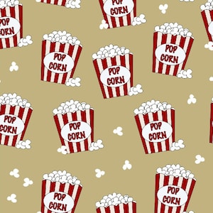 Nahtloses Muster mit Popcorn, beige, digitaler Download, nahtloses Muster für Stoff, nahtloses Muster für Papier, Lebensmittel