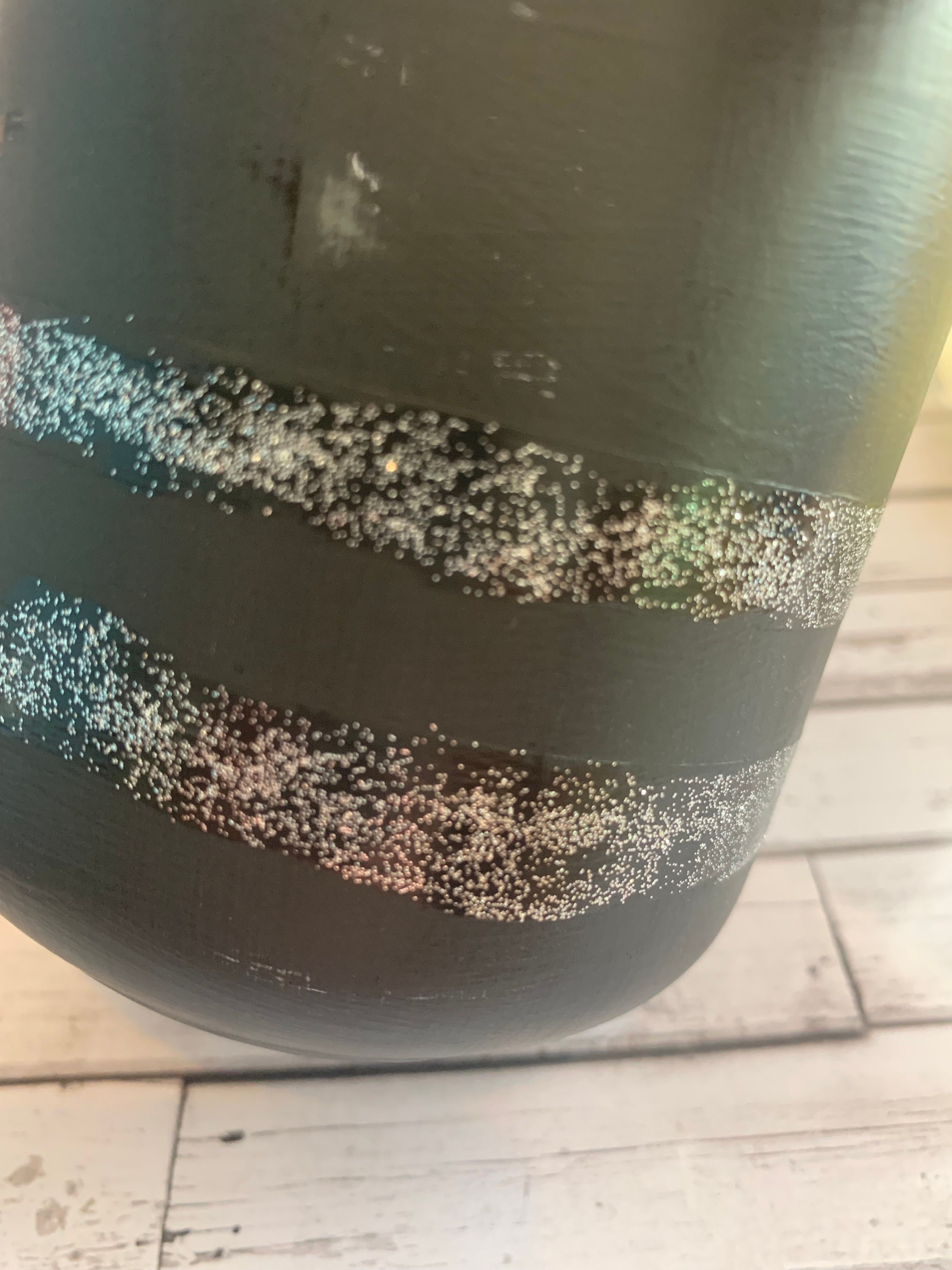 Painted Black Glass Kilner Jar With Glitter Stripes and Heart Pendant