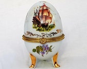 Limoges Egg Porcelain Footed Trinket Box, Porcelaine Limoges Trinket Box Porcelain, Antique French Bijoux Box, Art Nouveau