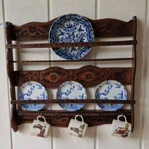 Antique Oak Hanging Plate Rack Wall Shelves 1880s Plate rack wall mounted, plate rack. DUTCH