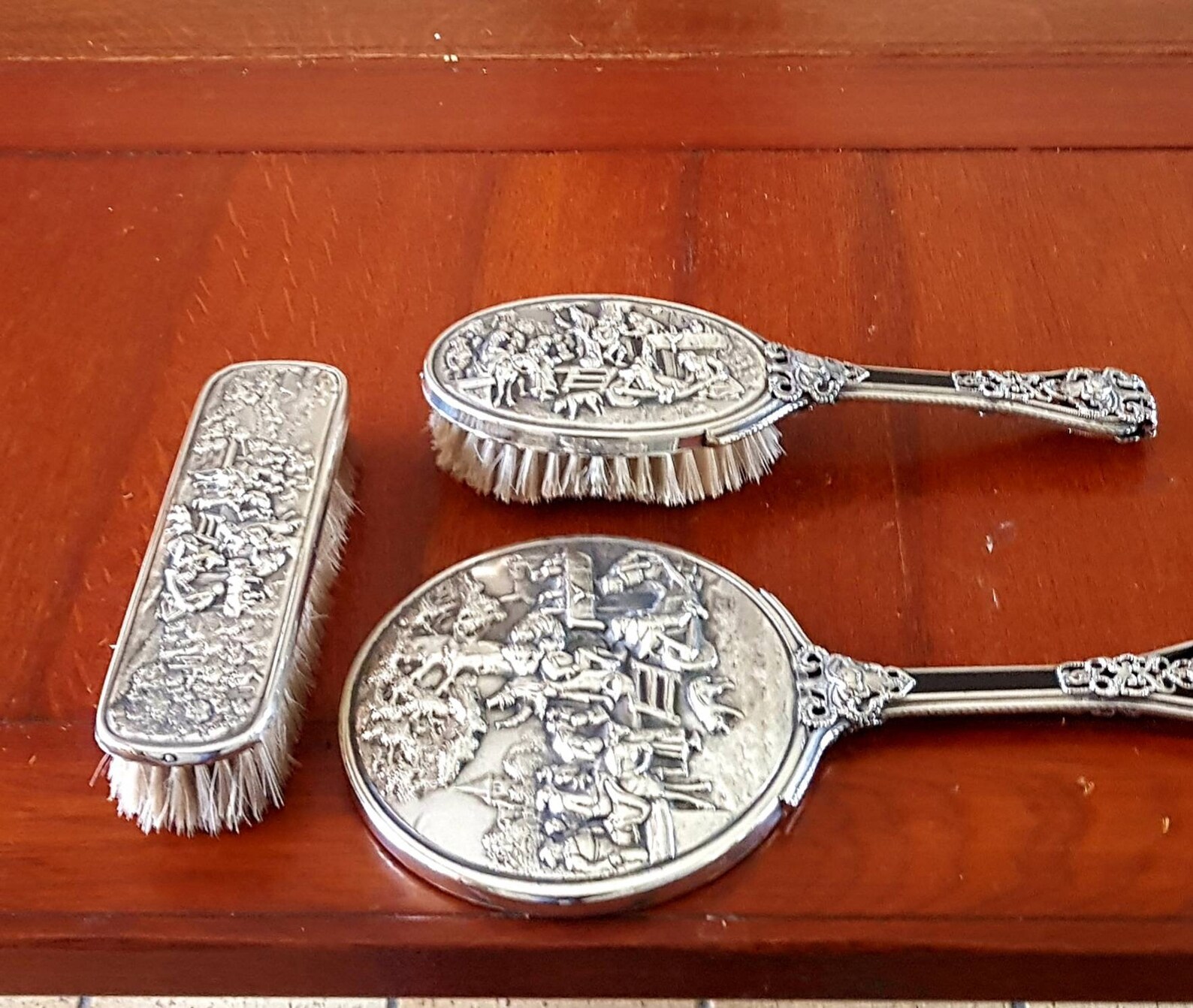 Vintage Vanity Set Mirror Brushes Silver Plated Repousse Etsy