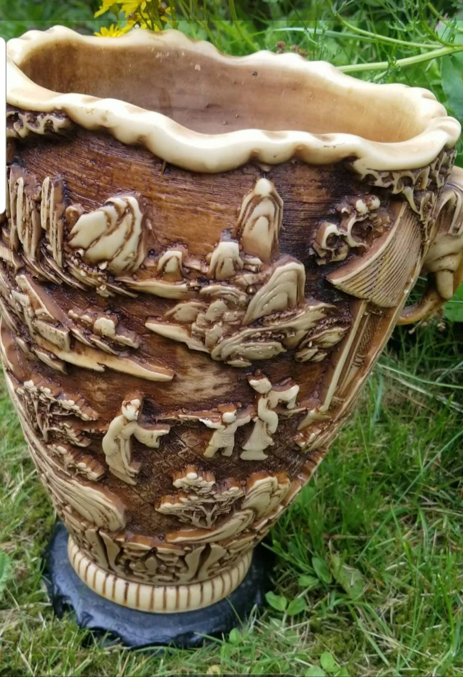 Large carved Elephant handle Vase. Carved Alabaster Vase style Etsy