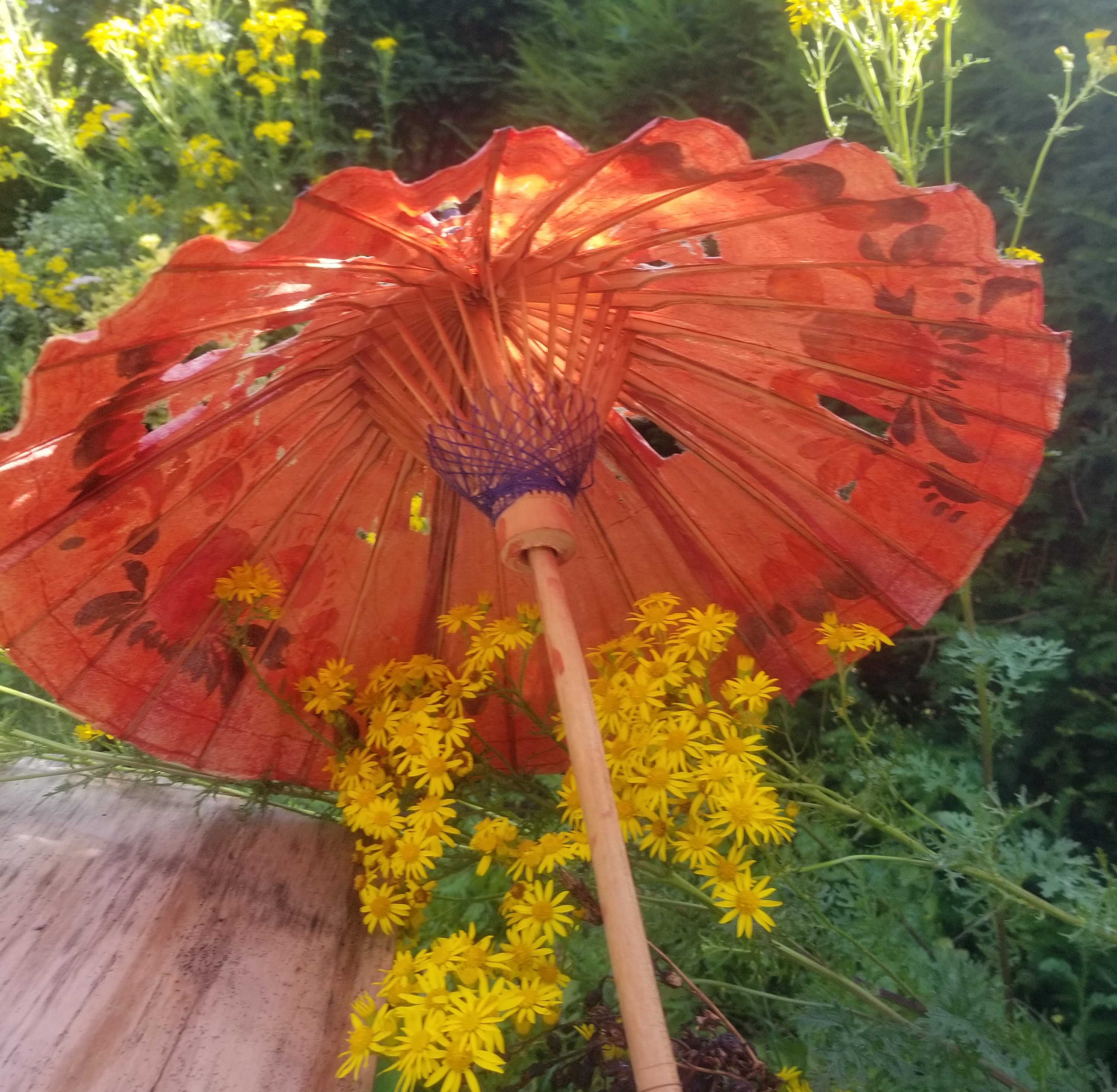 Antique Japanese Parasol 1920s Wagasa Umbrella Bamboo Shaft and Ribs