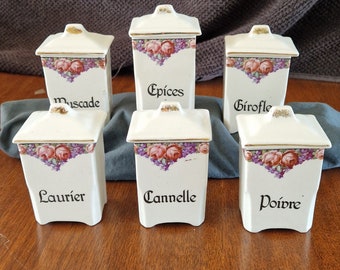 Kitchen cannister set, Vintage FRENCH Canister, ceramic storage pots 1940s