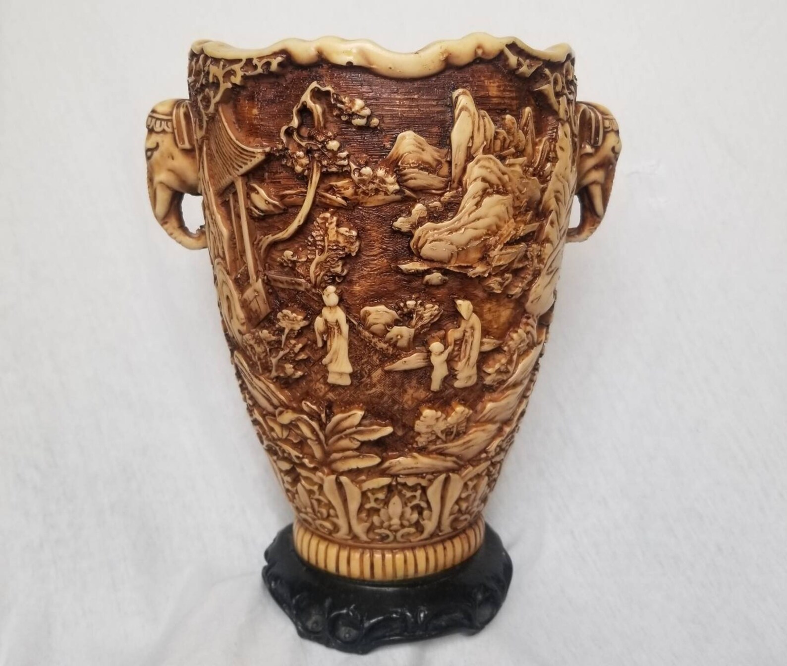 Large carved Elephant handle Vase. Carved Alabaster Vase style Etsy