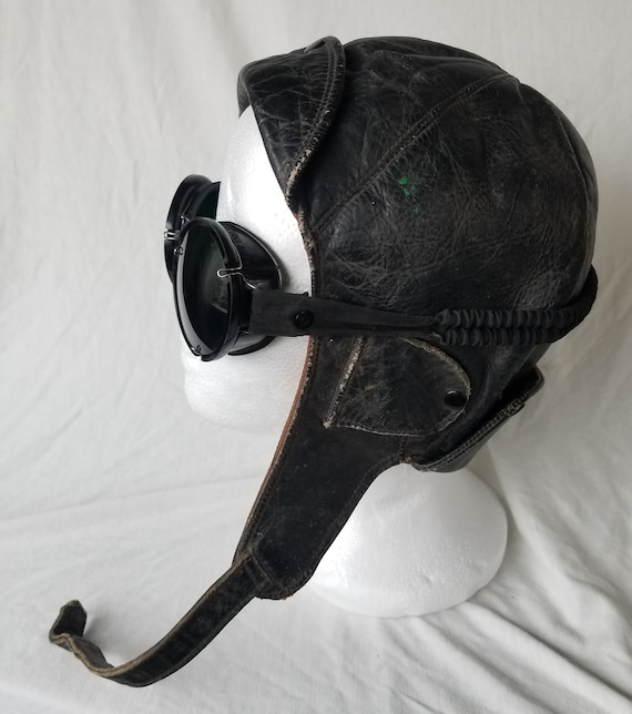Antique USA Pilot Hat Aviator Leather 