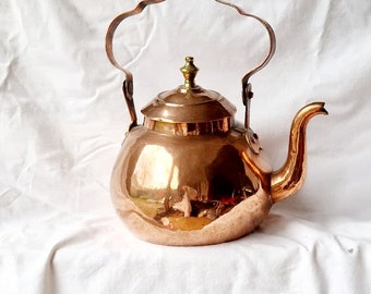 Copper Kettle , Antique DUTCH Tea Pot, Copper stove Kettle , Fireside ,Copper tea kettle, delft ceramic handle, cottage cookware