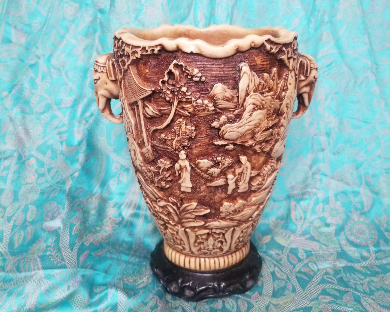 Large carved Elephant handle Vase. Carved Alabaster Vase style Etsy