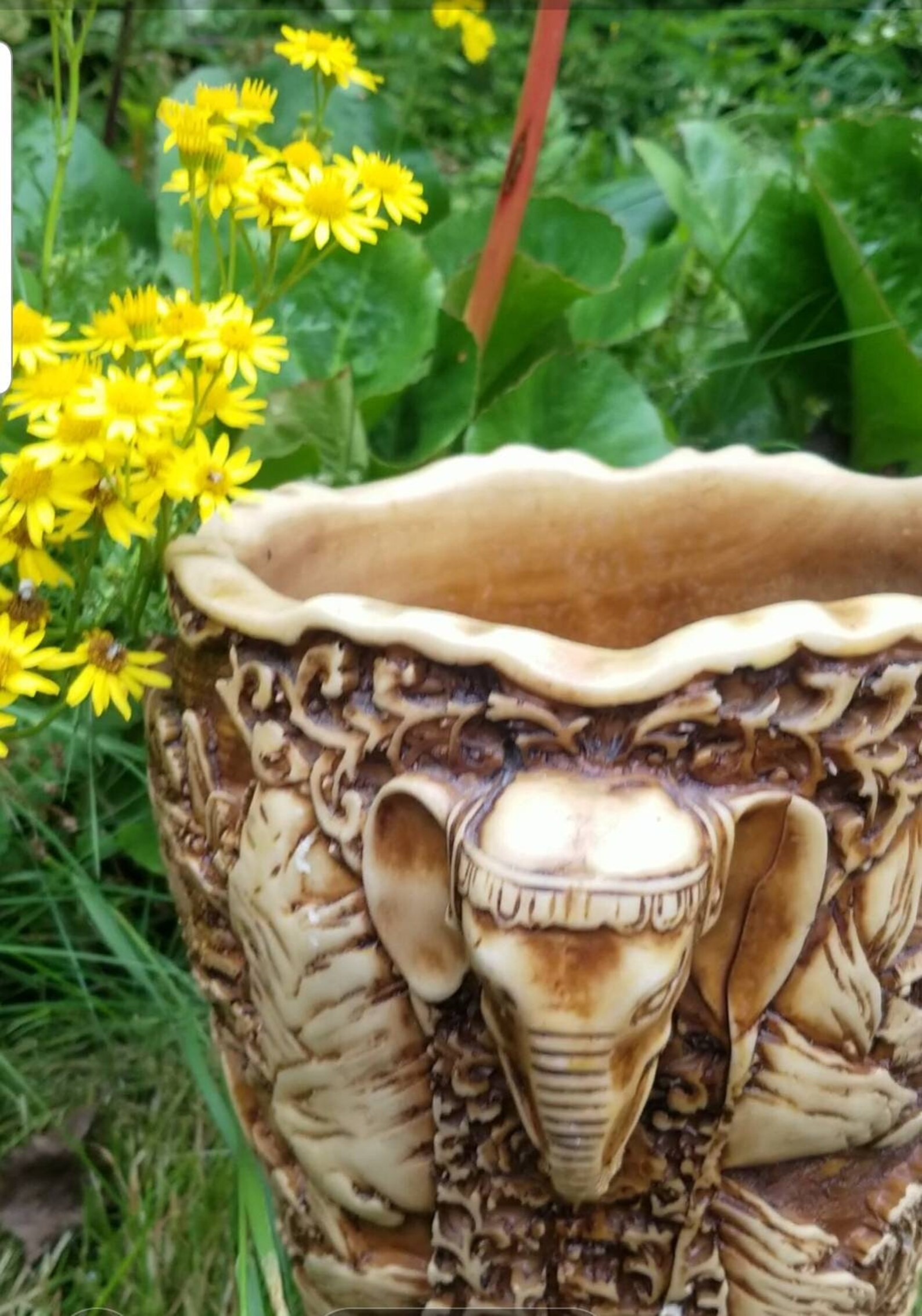 Large carved Elephant handle Vase. Carved Alabaster Vase style Etsy