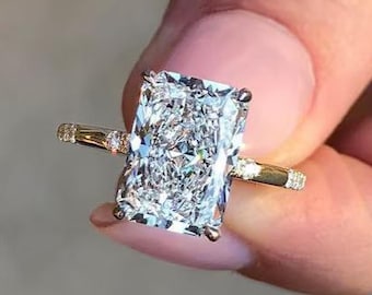 4-Karat-Diamantring im Radiant-Schliff, im Labor gezüchtet, Farbe E, Reinheit VS1, IGI-zertifiziert, Solitär-Fassung mit verstecktem Halo, Jubiläumsring für Sie