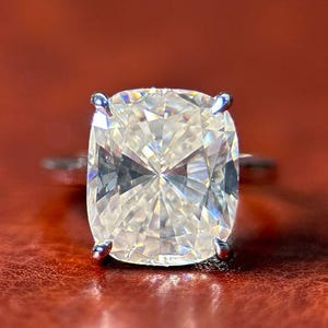 5CT Cushion Cut Moissanite Diamond Ring, E Color VVS Clarity Diamond, Solitaire Cushion Hidden Halo Set 10KT Solid Gold Anniversary Ring Her
