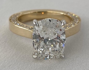 3CT Cushion Cut Lab Grown Diamond Solitaire Wedding Ring, IGI Certificate Diamond, 18K Solid Gold Solitaire Ring, Anniversary Gift For Woman