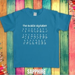 Youth/Chilrdren&#39;s Braille Alphabet T-Shirt | Braille & Print | Braille Shirt