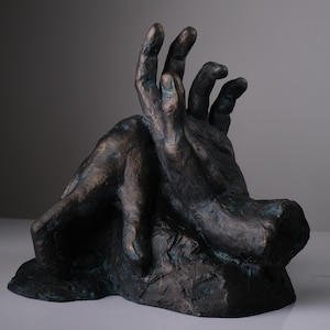 Handmade Resin &#39;Bronze&#39; Hands Sculpture: Expressionist Art