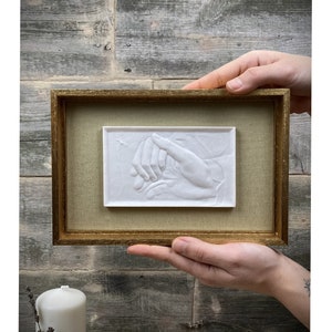 Contact | bas-relief of hands | With Wooden Frame