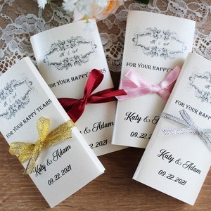 Custom Wedding Tissue Packs – Monogrammed Happy Tears Favors, Personalized Guest Hankies, Vintage Wedding Favors, Victorian Bridal Tissues