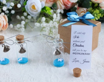 Beach Bridesmaid Invitаtaions Message in a Bottle in a Gift Box, Flower Girl Proposal Gift, Ask Maid of Honor, Blue Beach Wedding Favors