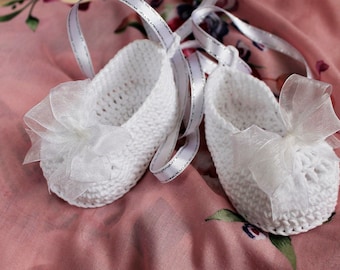 Ballerina Baby Booties, Baptism Baby Girl Shoes, White Crochet Baby Slippers, Christening Baby Booties, Infant Boots, Baby Girl Shower Gift