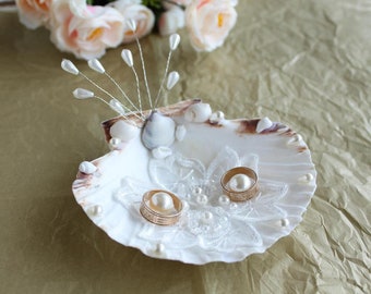 Seashell Ring houder, strand ring aan toonder, nautische ring aan toonder, kust bruiloft decor, strand ring kussen, natuurlijke schelp, ring aan toonder shell