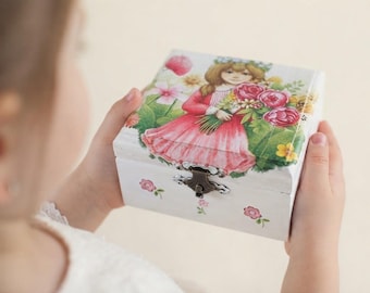 Pudełko na zaręczyny dla małej druhny, spersonalizowane pudełko na prezent dla młodej druhny, pamiątka „Bądź moją dziewczynką do dawania kwiatów” z spinką do włosów w kształcie motyla i mydłem różanym