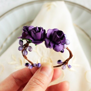4 Purple Napkin Ring Holders, Wedding Napkin Rings Set, Purple Napkin Holders, Wedding Party Table, Rose Napkin Ring Holders, Purple Wedding