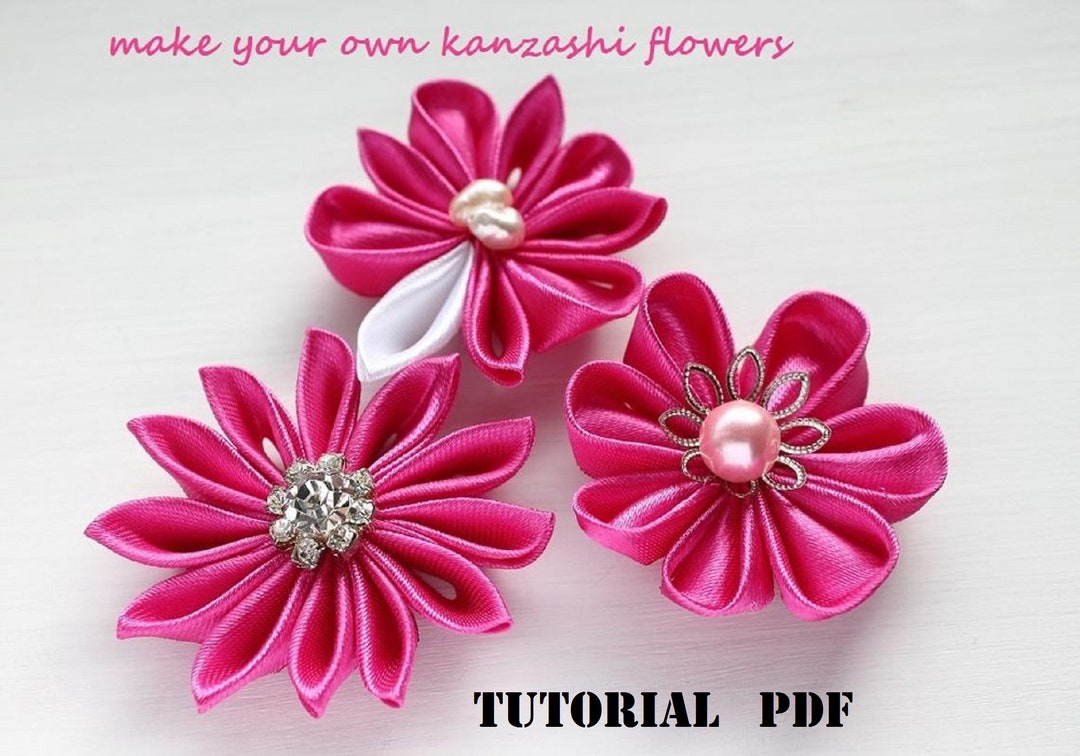 How to Make Kanzashi Tutorial DIY Flowers Pattern PDF Etsy